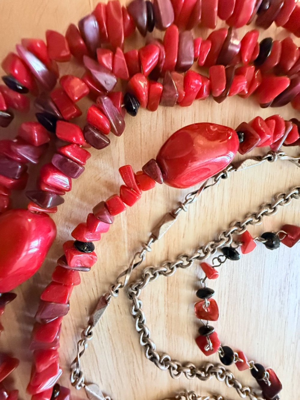 Chico's Multi-Strand Red Coral Chips Necklace - Picture 6 of 9